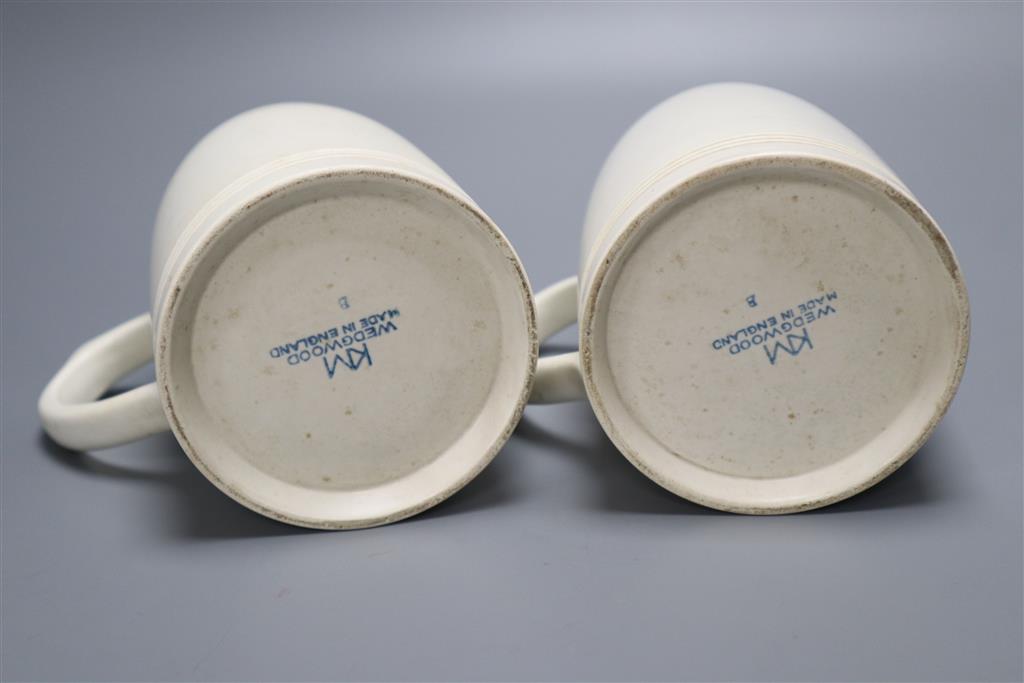 Two Keith Murray for Wedgwood Moonstone mugs, 1930s, 12cm